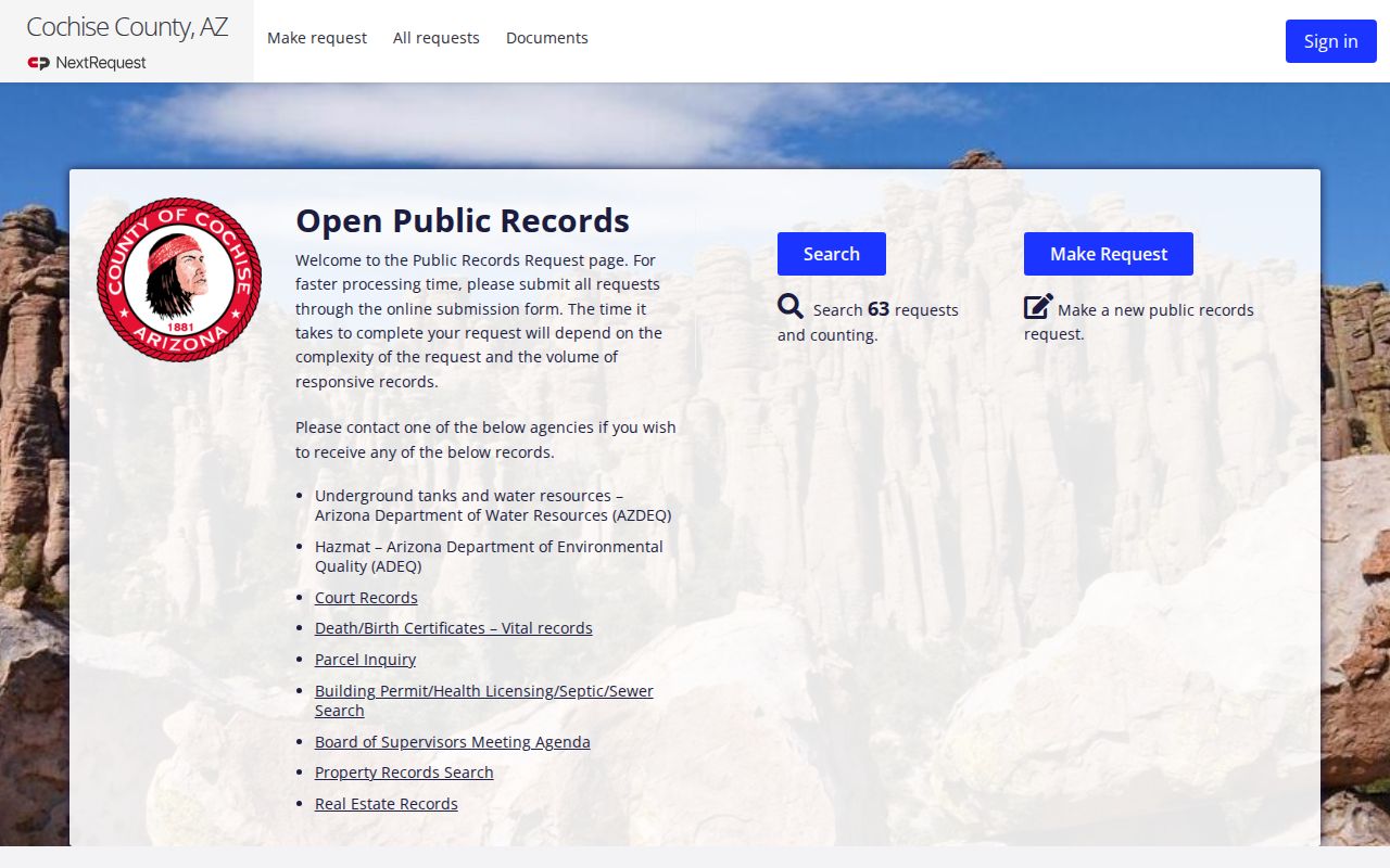 Cochise County warrant records NextRequest portal