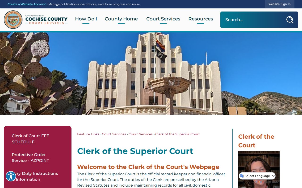 Cochise County outstanding warrant Clerk offices