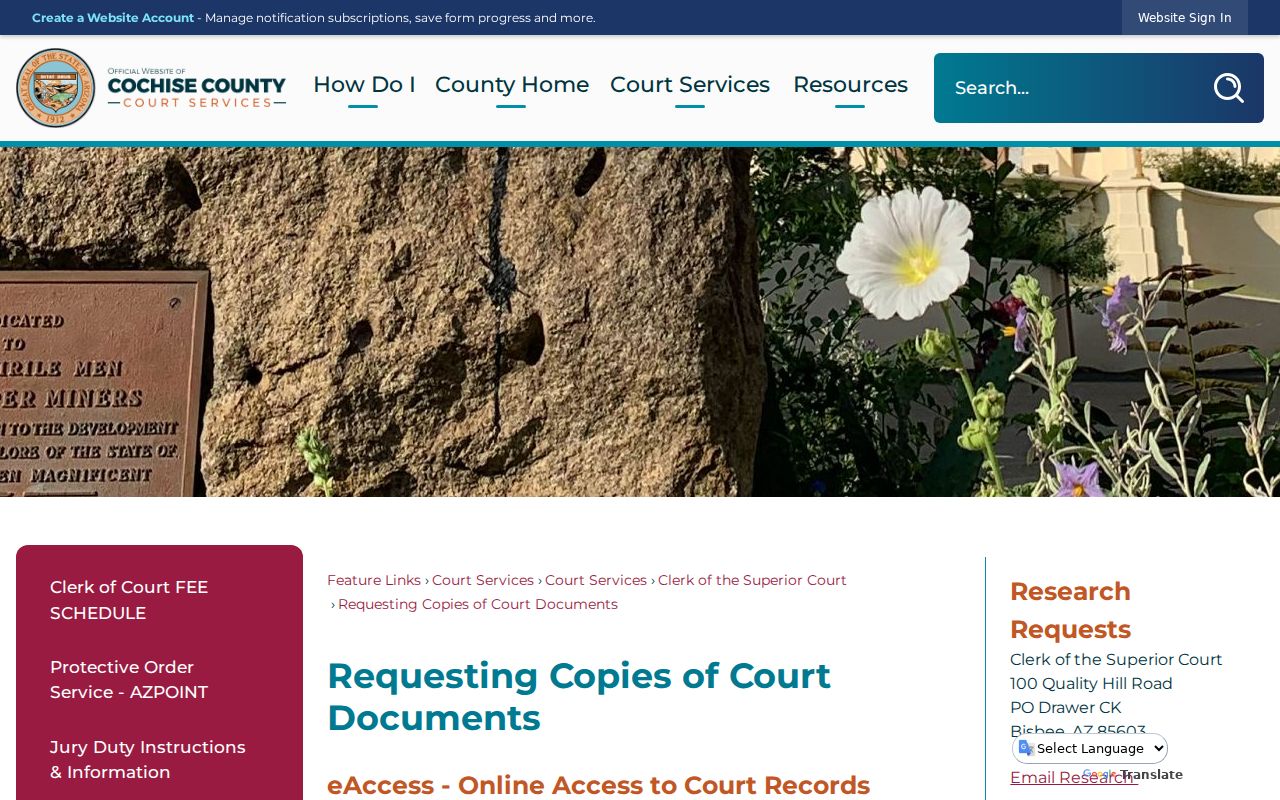 Cochise County active warrant eAccess fee and limits