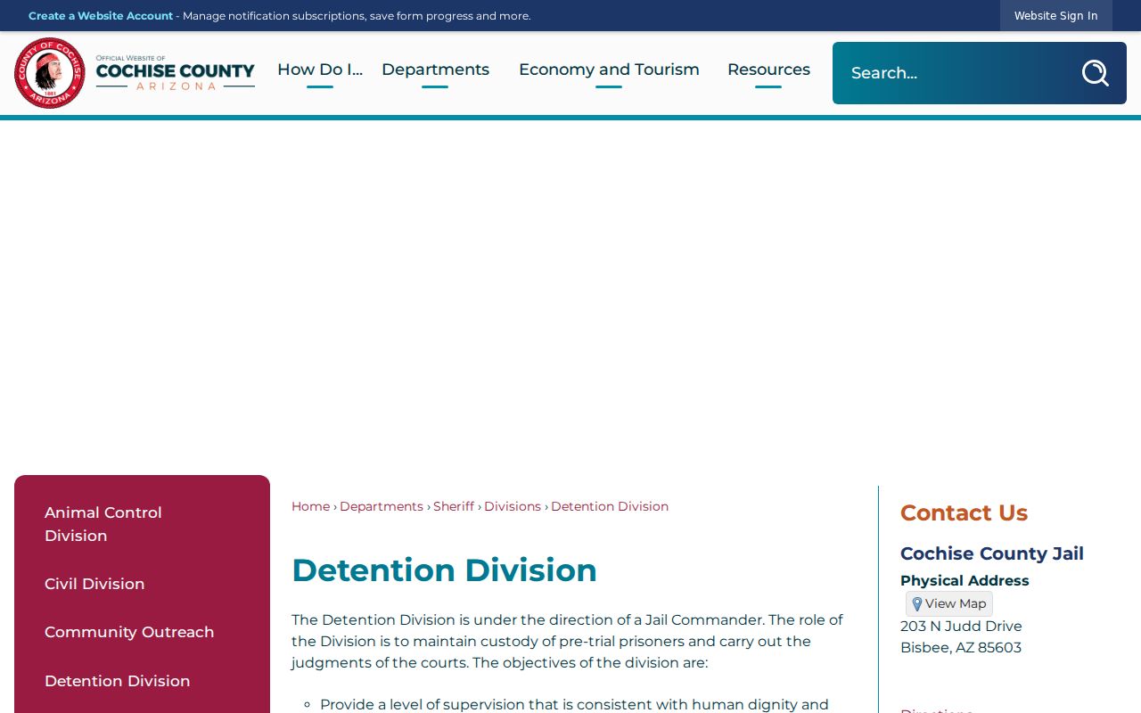 Cochise County outstanding warrant detention contacts